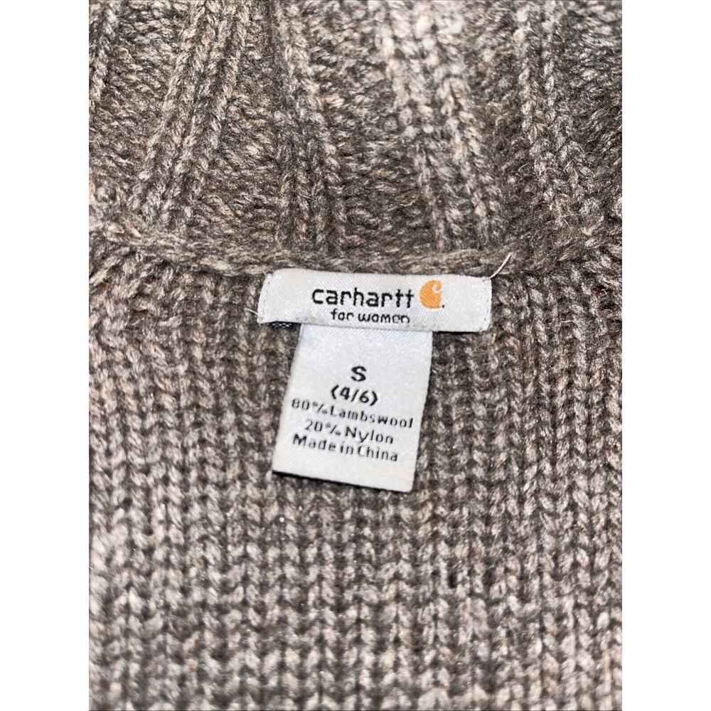Carhartt Womens Full Zip Cardigan Sweater Size S Brown Lambswool Blend Pockets - Picture 3 of 5